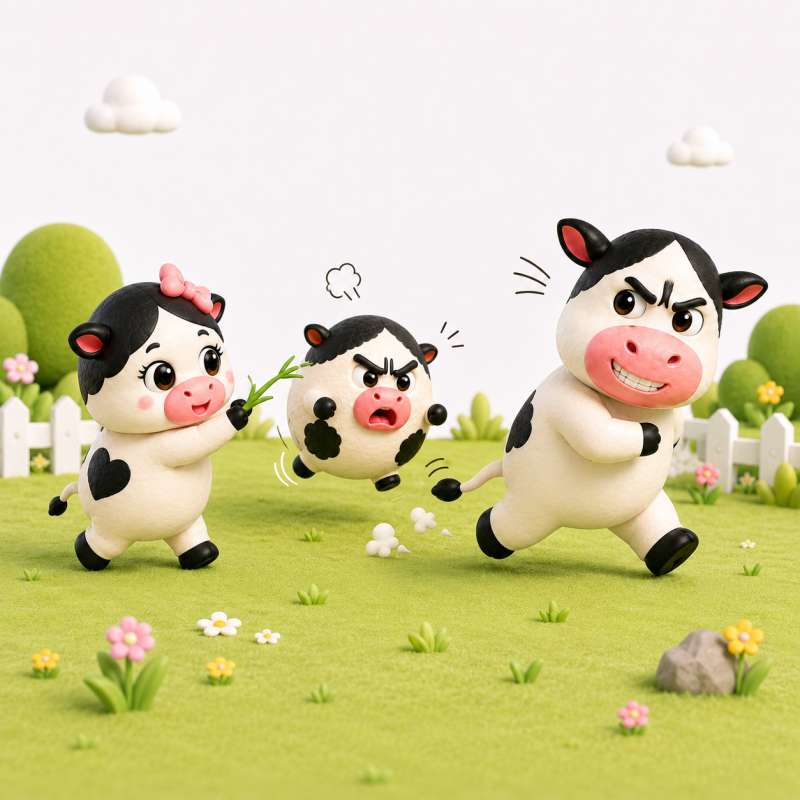 GrassFriends 旗下 GrassMoo Friends 日常片段：GrassMoo、GrassMee、GrassBoo 角色情绪图